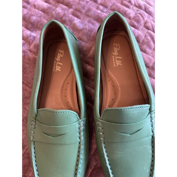 Flag Ltd Morgan Green Leather Square Toe Penny Loafer Driving Moc Women Size 8.5 - Picture 5 of 10